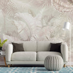Tapet Personalizat Leaf cu textura de plaster si frunze in nuante roz pastel - PINK PLASTER LEAVES