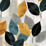 Tapet Personalizat Leaf cu frunze in nuante de galben albastru si negru - MOSAIQUE LEAVES