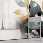 Tapet Personalizat Leaf cu frunze in nuante de albastru si auriu - SIMPLY BLUE
