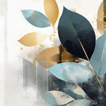 Tapet Personalizat Leaf cu frunze in nuante de albastru si auriu - SIMPLY BLUE