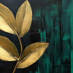 Tapet Personalizat Leaf cu frunze aurii pe un fundal acrilic pictat in nuante de verde - CANVAS PAINTED LEAVES