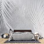 Tapet Personalizat Leaf cu frunde de palmier albe pe un fundal gri watercolor - GREY WHITE PALM
