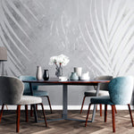 Tapet Personalizat Leaf cu frunde de palmier albe pe un fundal gri watercolor - GREY WHITE PALM