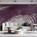 Tapet Personalizat Leaf cu frunze de palmier gri pe un fundal mov texturat - PURPLE INFUSED PALM