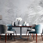 Tapet Personalizat Leaf cu plante tropicale in nuante de gri - CALM ABSTRACT BAMBOO