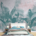 Tapet Personalizat Leaf cu plante verzi tropicale pe un fundal texturat - GRAFFITI PALM