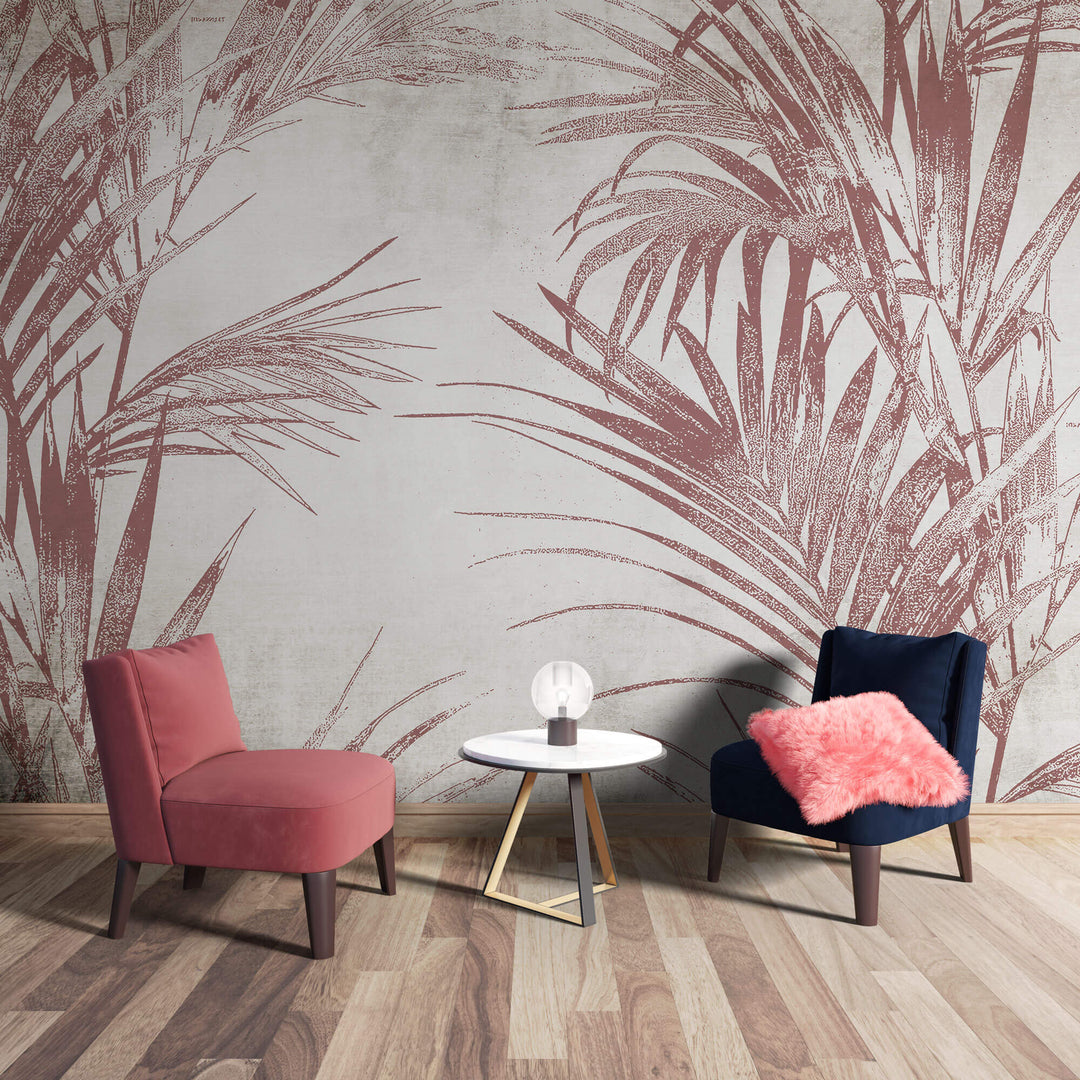 Tapet Personalizat Leaf cu frunde abstracte de palmier in nuante rosiatice - BOHO PINK PALM