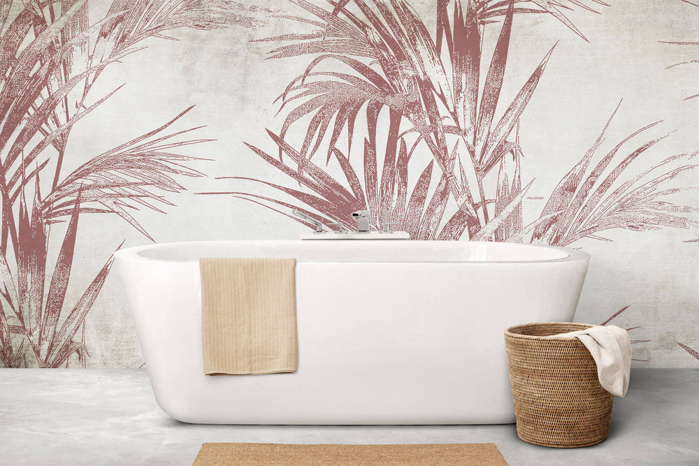 Tapet Personalizat Leaf cu frunde abstracte de palmier in nuante rosiatice - BOHO PINK PALM