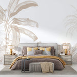 Tapet Personalizat Leaf cu plante tropicale bej pe un fundal alb - TROPICAL BEIGE ABSTRACT