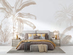 Tapet Personalizat Leaf cu plante tropicale bej pe un fundal alb - TROPICAL BEIGE ABSTRACT