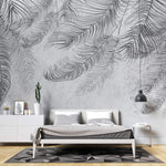 Tapet Personalizat Leaf cu frunze de palmier abstracte in nuante de gri - THIN PALM LEAVES