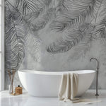 Tapet Personalizat Leaf cu frunze de palmier abstracte in nuante de gri - THIN PALM LEAVES