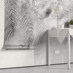 Tapet Personalizat Leaf cu frunze de palmier abstracte in nuante de gri - THIN PALM LEAVES