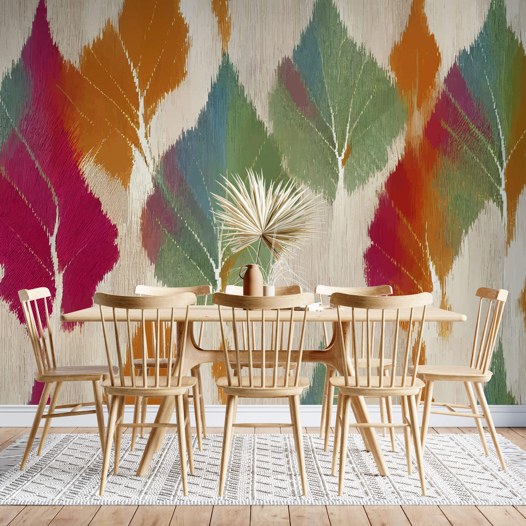 Tapet Personalizat Leaf cu frunze colorate si texturate - LINEN BOHO LEAVES