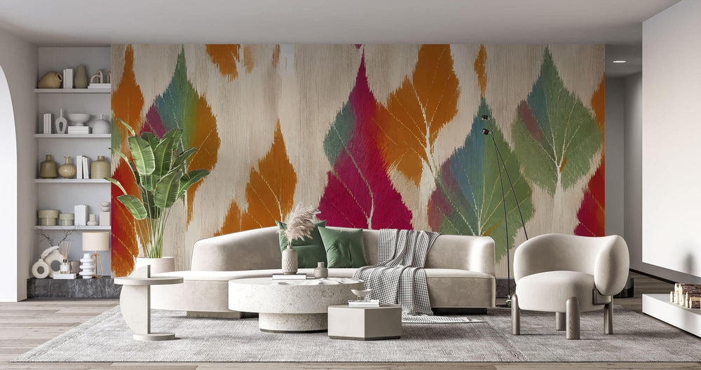Tapet Personalizat Leaf cu frunze colorate si texturate - LINEN BOHO LEAVES
