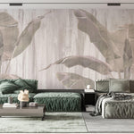 Tapet Personalizat Leaf cu bananieri intr-un fundal gri texturat - PINKY BANANA TREES