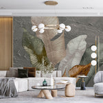 Tapet Personalizat Leaf cu pene colorate pe un fundal texturat stucco - STUCCO FEATHERS UP
