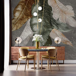 Tapet Personalizat Leaf cu pene colorate pe un fundal texturat stucco - STUCCO FEATHERS DOWN