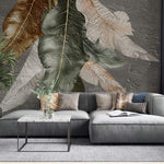 Tapet Personalizat Leaf cu pene colorate pe un fundal texturat stucco - STUCCO FEATHERS DOWN