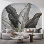 Tapet Personalizat Leaf cu pene gri si negre pe un fundal texturat stucco - ELEGANT STUCCO FEATHERS