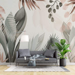 Tapet Personalizat Leaf cu frunze in culori pastel pe un fundal texturat - SERENITY PINK