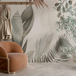 Tapet Personalizat Leaf cu frunze in culori pastel pe un fundal texturat - SERENITY PINK