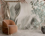 Tapet Personalizat Leaf cu frunze in culori pastel pe un fundal texturat - SERENITY PINK