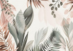 Tapet Personalizat Leaf cu frunze in culori pastel pe un fundal texturat - SERENITY PINK