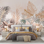 Tapet Personalizat Leaf cu frunze roz pastel intr-un fundal texturat - PAPER LIKE TROPICAL