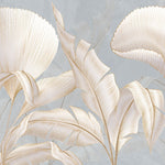 Tapet Personalizat Leaf cu frunze albe cu insertii aurii pe un fundal gri-albastrui - REFINED LEAVES