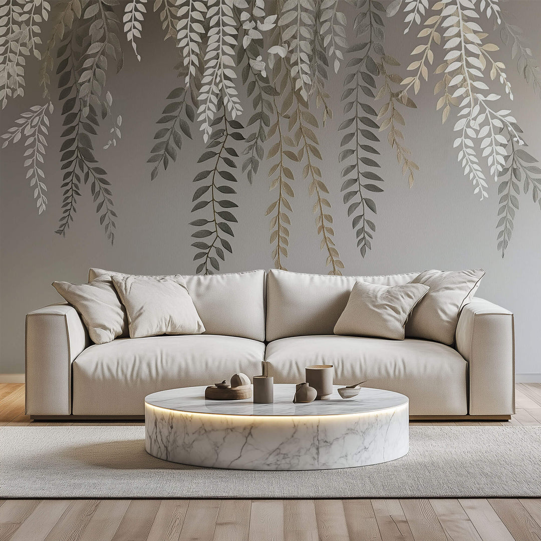 Tapet Personalizat Leaf cu frunze curgatoare texturate - HANGING ABSTRTACT LEAVES