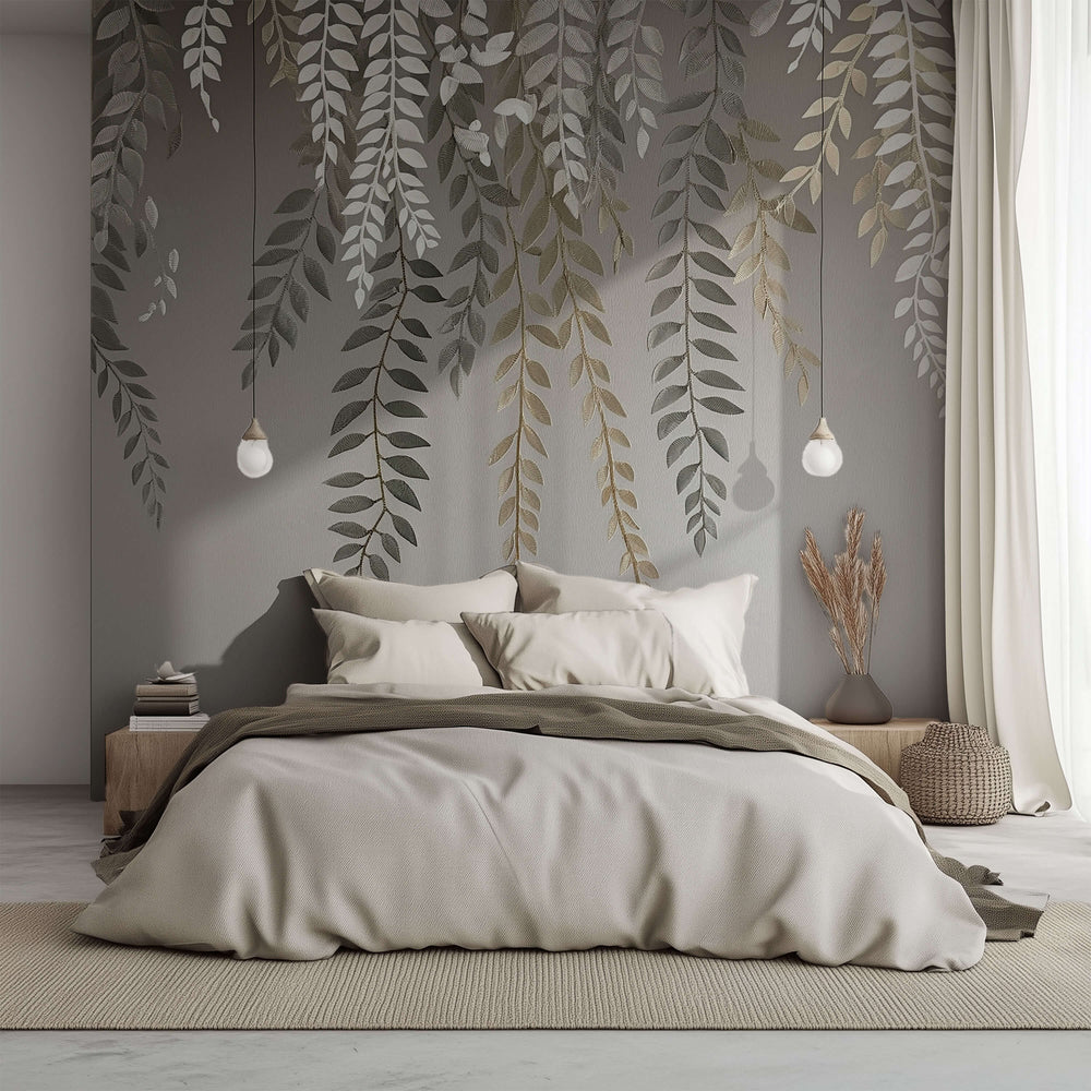 Tapet Personalizat Leaf cu frunze curgatoare texturate - HANGING ABSTRTACT LEAVES