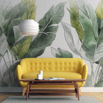 Tapet Personalizat Leaf cu frunze verzi tropicale pe un fundal alb texturat - TROPICAL FADE