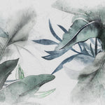 Tapet Personalizat Leaf cu frunze verzi si ablastrui tropicale pe un fundal alb texturat - TAINTED INK LEAVES
