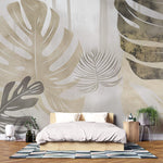 Tapet Personalizat Leaf cu frunze de monstera in nuante aurii - MIXED TEXTURE MONSTERA