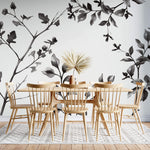 Tapet Personalizat Leaf cu frunze de stejar in alb negru - OAK MINIMALIST LEAVES