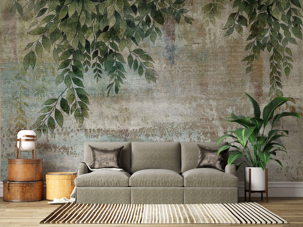 Tapet Personalizat Leaf cu frunze verzi pe un fundal texturat - BACK GARDEN