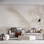 Tapet Personalizat Leaf cu frunze de palmier albe intr-un fundal bej - SPRAY PALMS