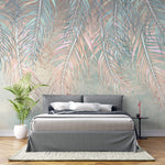 Tapet Personalizat Leaf cu frunze multicolore de palmier in nuante de roz si verde - PINKY BLUE TALES