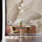 Tapet Personalizat Leaf cu frunze abstracte texturate in nuante de bej - VINTAGE LINE LEAVES