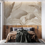 Tapet Personalizat Leaf cu frunze abstracte texturate in nuante de bej - VINTAGE LINE LEAVES