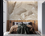 Tapet Personalizat Leaf cu frunze abstracte texturate in nuante de bej - VINTAGE LINE LEAVES