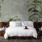 Tapet Personalizat Leaf cu frunze verzi de monstera pe un fundal texturat - WHITE MONSTERA WALL