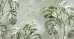 Tapet Personalizat Leaf cu frunze verzi de monstera pe un fundal texturat - WHITE MONSTERA WALL