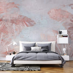 Tapet Personalizat Leaf cu frunze tropicale in nuante de roz si fundal texturat - PINK LEAF WALL