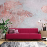 Tapet Personalizat Leaf cu frunze tropicale in nuante de roz si fundal texturat - PINK LEAF WALL