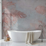 Tapet Personalizat Leaf cu frunze tropicale in nuante de roz si fundal texturat - PINK LEAF WALL