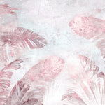 Tapet Personalizat Leaf cu frunze tropicale in nuante de roz si mov pe un fundal texturat - PURPLE LEAF WALL