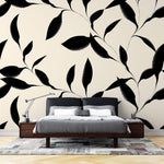 Tapet Personalizat Leaf cu funze negre pictate in stil minimalist japonez - JAPANDI BOTANIC