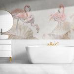 Tapet Personalizat Leaf cu frunze de lotus si flamingo roz - FLAMINGO LOTUS